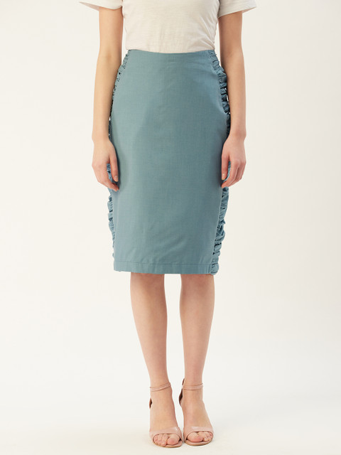 

HAIL WOMEN Blue Solid Straight Skirt