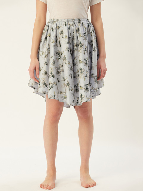 

HAIL WOMEN Women Grey & Yellow Floral Printed Loose Fit Lounge Shorts