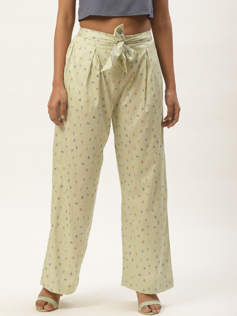 

HAIL WOMEN Women Green & Navy Blue Regular Fit Printed Parallel Trousers