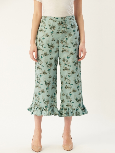 

HAIL WOMEN Women Green & Brown Regular Fit Floral Printed Cropped Parallel Trousers