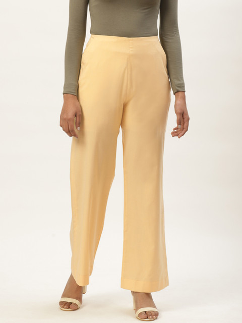 

HAIL WOMEN Women Yellow Regular Fit Solid Parallel Trousers