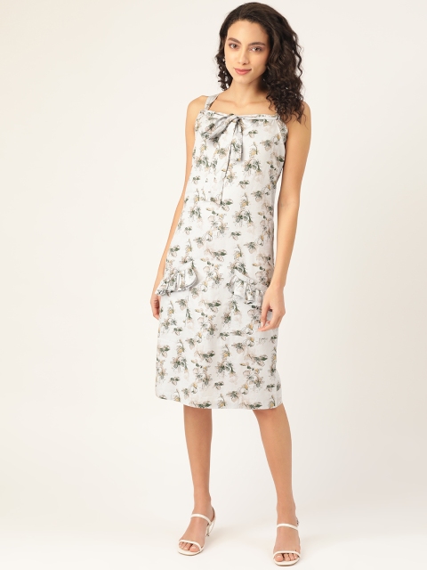 

HAIL WOMEN Women Grey & Beige Floral Print A-Line Dress