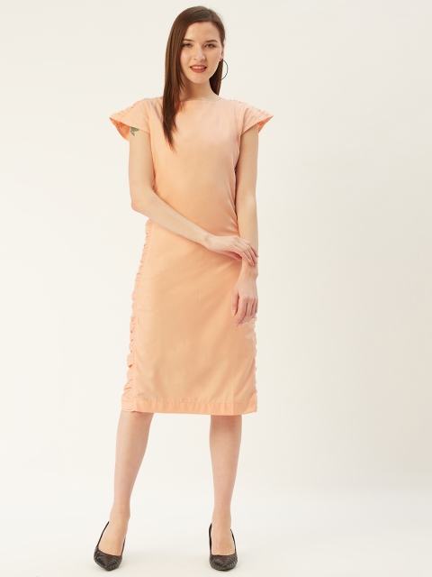 

HAIL WOMEN Women Peach-Coloured Cotton Solid Sheath Dress