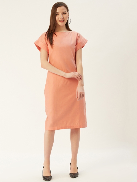 

HAIL WOMEN Women Peach-Coloured Cotton Solid Sheath Dress