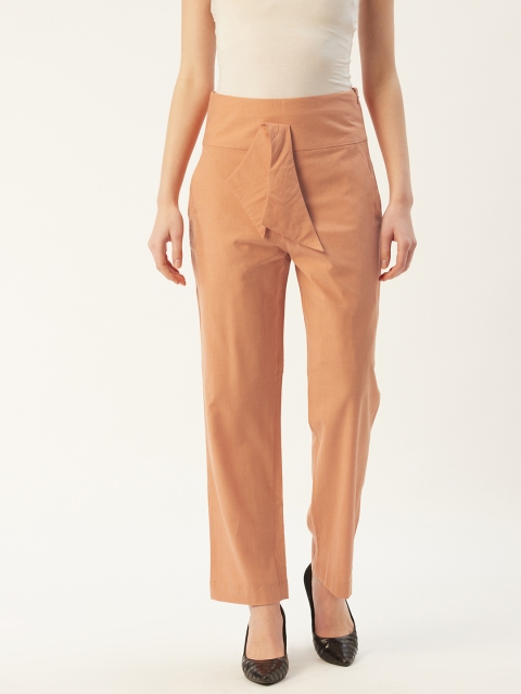 

HAIL WOMEN Women Peach-Coloured Regular Fit Solid Cotton Trousers
