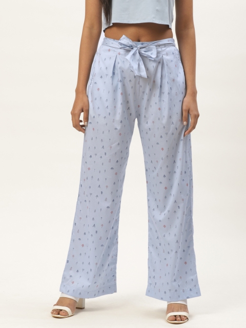 

HAIL WOMEN Women Blue & Rust Regular Fit Printed Parallel Trousers