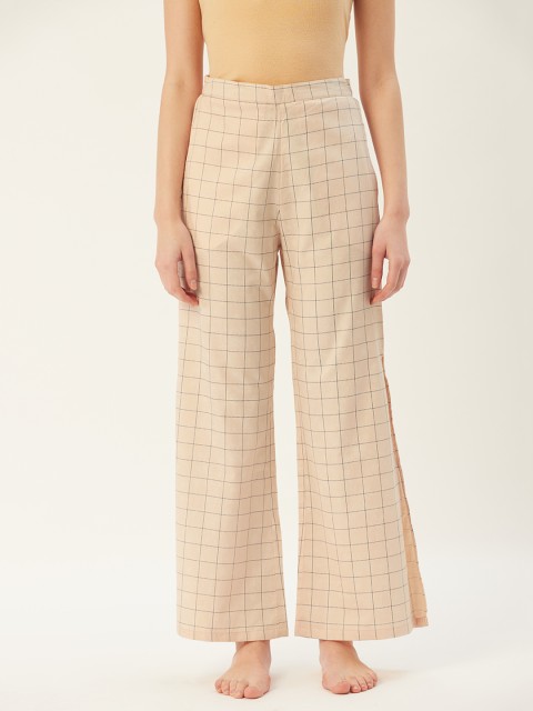 

HAIL WOMEN Women Peach-Coloured & Navy Blue Checked Cotton Lounge Pants