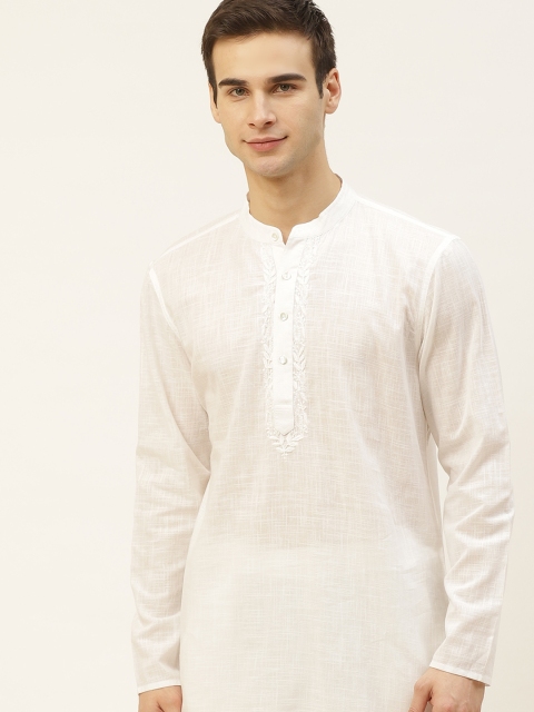 

House of Pataudi Men White Authentic Hand Embroidered Chikankari kurta