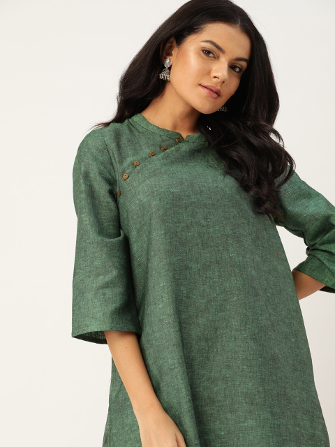 

House of Pataudi Women Green Solid A-line Rozana Kurta