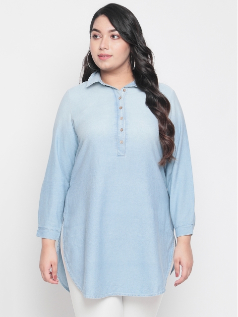 

Amydus Women Blue Ice Washed Denim Tunic