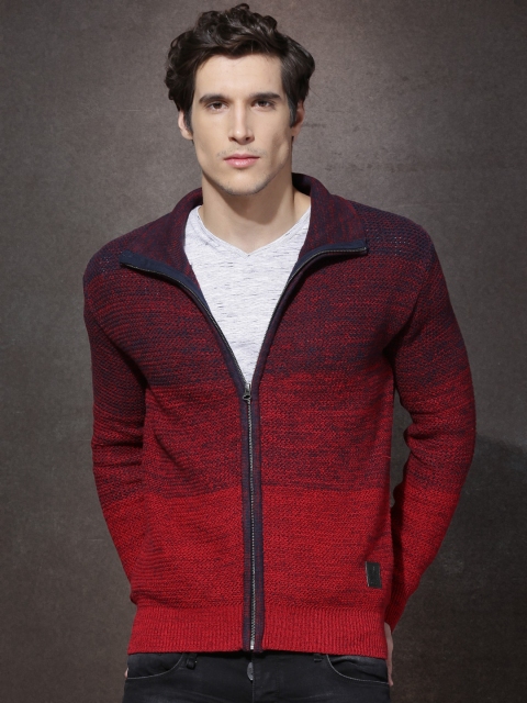 

Roadster Men Red & Navy Striped Cardigan