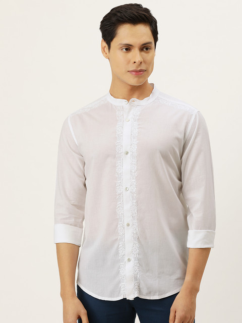 

House of Pataudi Men White Authentic Hand Embroidered Chikankari Shirt