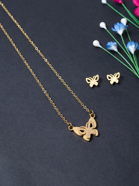 

Golden Peacock Gold-Toned Butterfly Shaped Jewellery Set