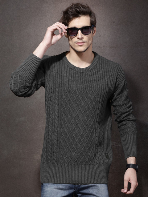 

Roadster Men Charcoal Grey Patterned Sweater