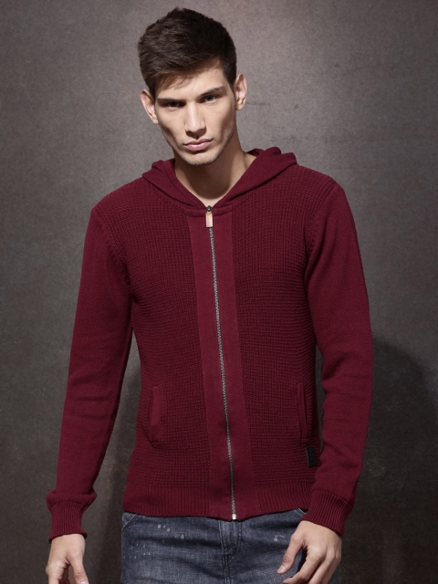 

RDSTR Maroon Patterned Hooded Sweater