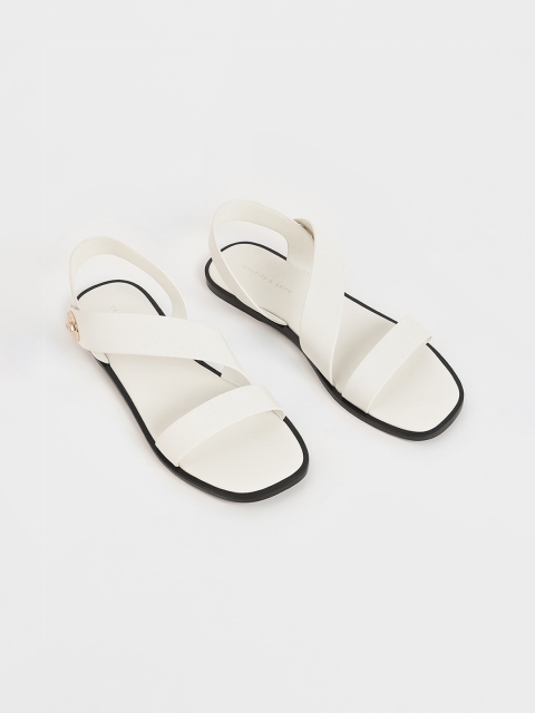 

CHARLES & KEITH Women White Solid Open Toe Flats