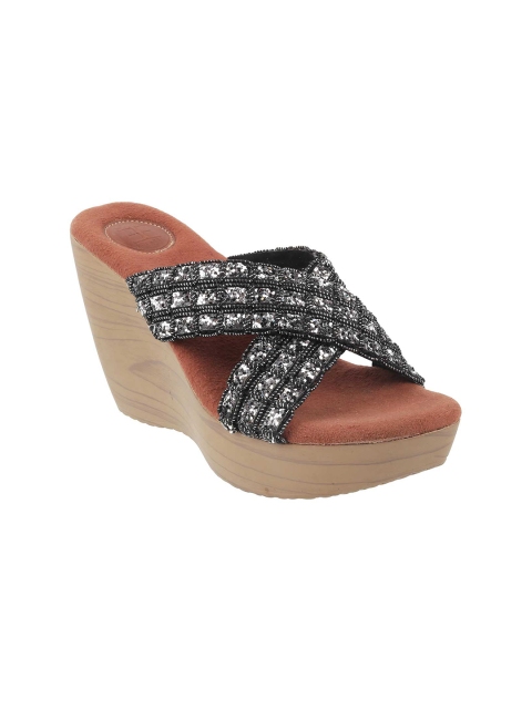 

Catwalk Women Black & Silver-Toned Embellished Wedges