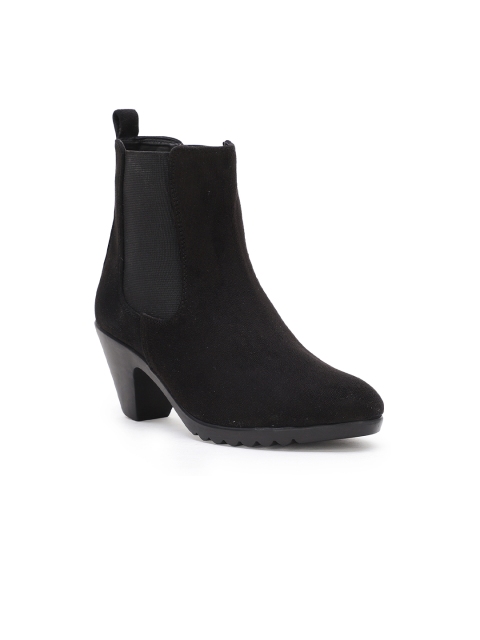 

Bruno Manetti Women Black Solid Suede Heeled Boots