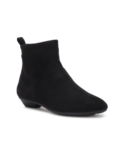 

Bruno Manetti Women Black Solid Suede Mid-Top Heeled Boots