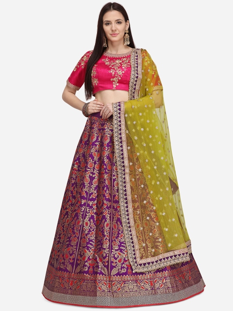 

NAKKASHI Purple & Pink Embroidered Semi-Stitched Lehenga & Unstitched Blouse with Dupatta