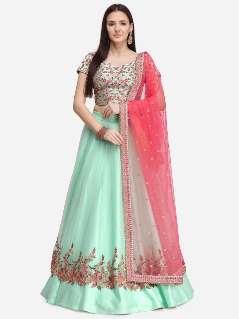 

NAKKASHI Sea Green & Pink Embroidered Semi-Stitched Lehenga & Unstitched Blouse with Dupatta