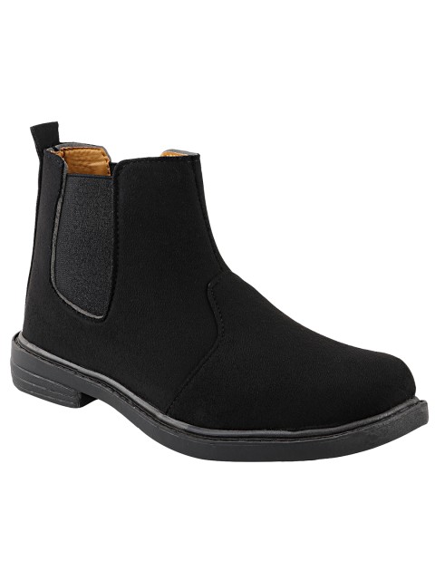 

Shoetopia Boys Black Solid Suede Mid-Top Flat Boots