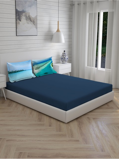 

Boutique Living India Blue Solid 200 TC Cotton 1 King Bedsheet with 2 Pillow Covers