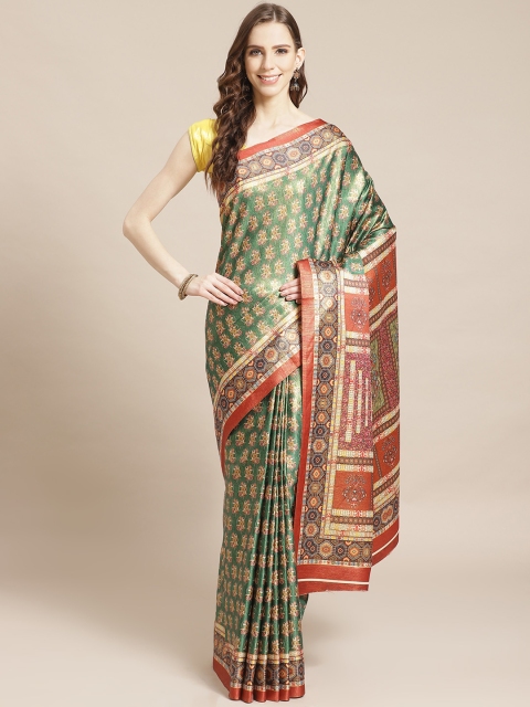 

Libas Green & Rust Orange Printed Saree