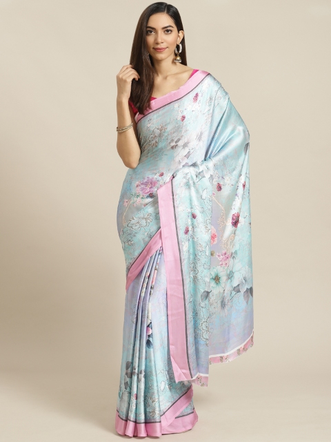 

Libas Blue & Pink Satin Floral Printe Saree