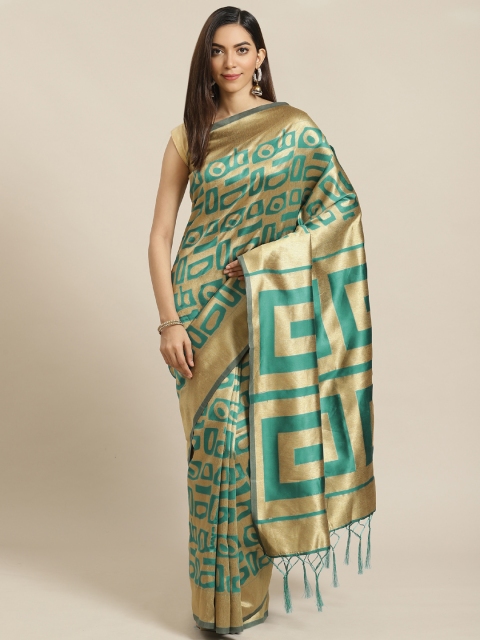 

Libas Beige & Teal Green Pure Silk Brocade Woven Design Saree