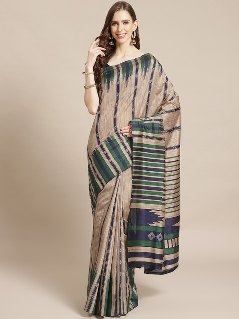 

Libas Beige & Green Striped Saree