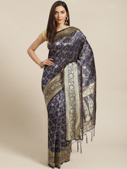 

Libas Navy Blue & Golden Woven Design Saree