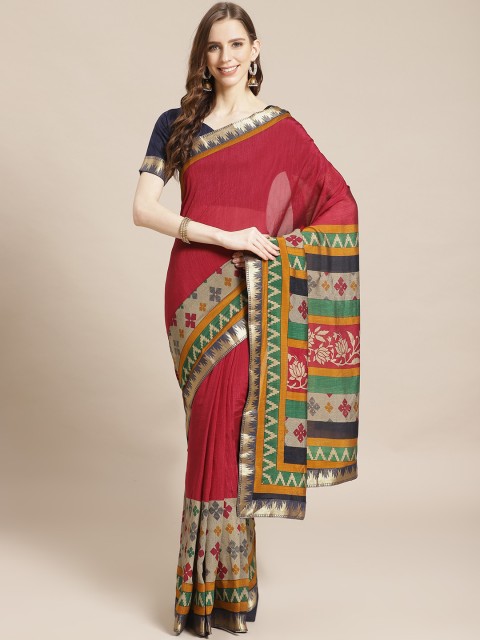 

Libas Burgundy & Taupe Pure Chiffon Solid Saree