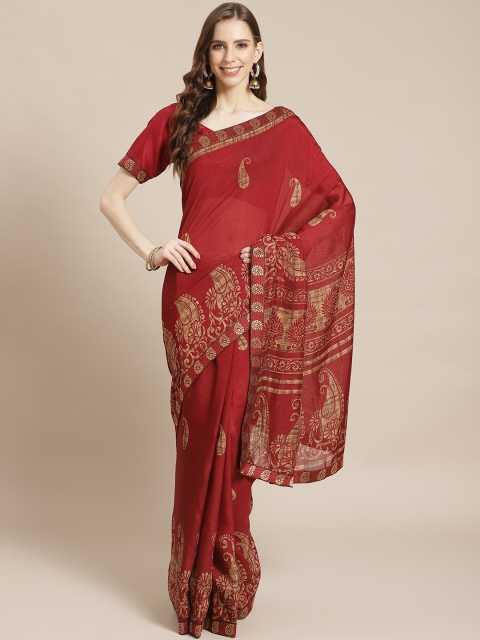 

Libas Maroon & Beige Paisley Printed Saree