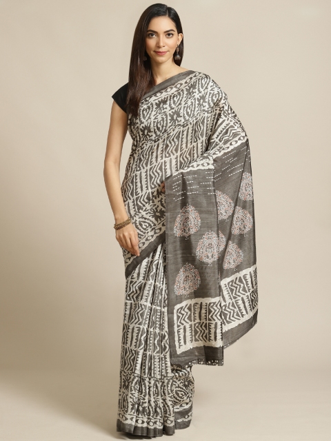 

Libas Charcoal Grey & Off-White Geometric Printed Saree