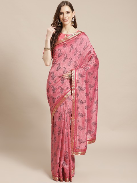 

Libas Pink & Black Printed Saree