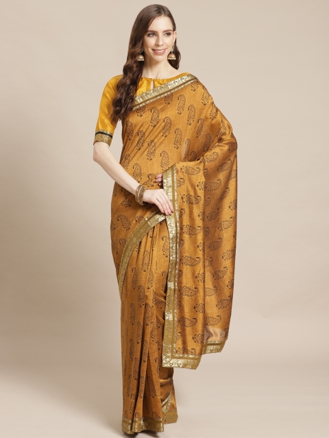

Libas Mustard Brown & Black Paisley Print Saree