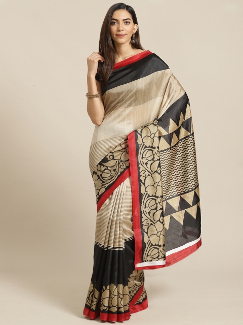 

Libas Beige & Black Striped Saree