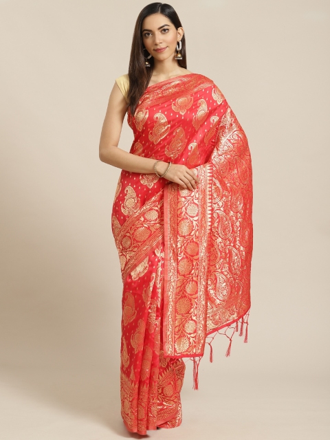 

Libas Red & Golden Paisley Woven Design Saree
