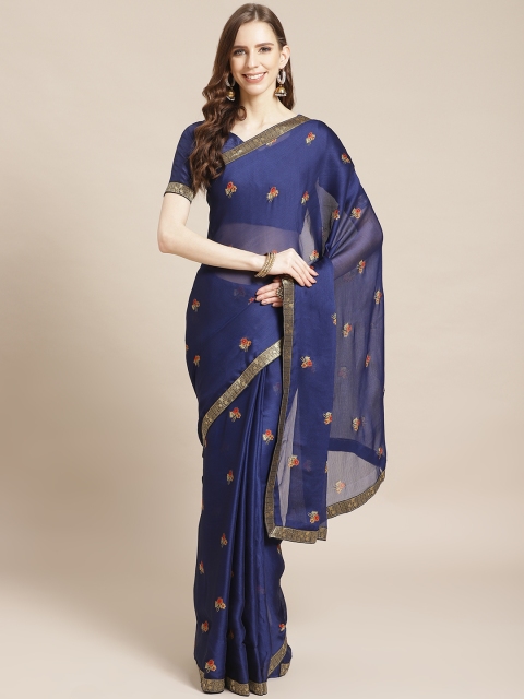

Libas Navy Blue & Peach-Coloured Floral Printed Saree