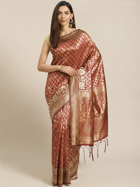 

Libas Maroon & Golden Brocade Woven Design Saree