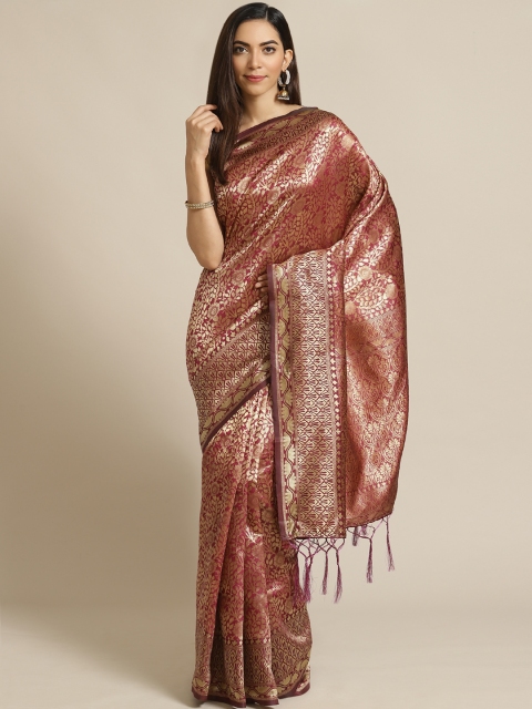 

Libas Burgundy & Golden Woven Design Saree