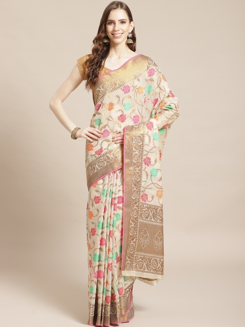 

Libas Beige & Pink Woven Design Saree