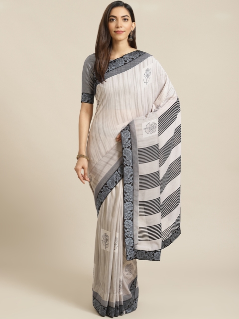 

Libas Grey Floral Print Detail Striped Saree