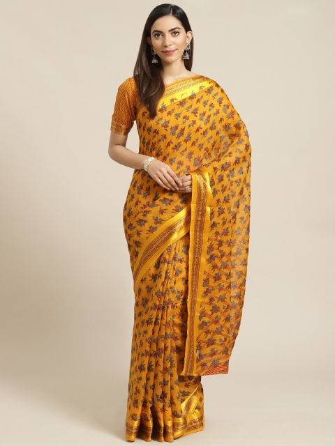

Libas Mustard Yellow & Red Pure Cotton Floral Printed Saree