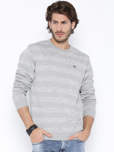 

Roadster Grey Melange Striped Sweater