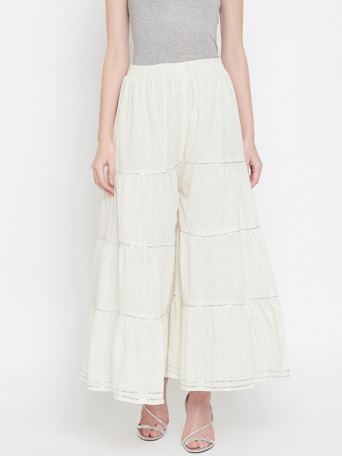 

Castle Women Off-White Embroidered Flared Palazzos