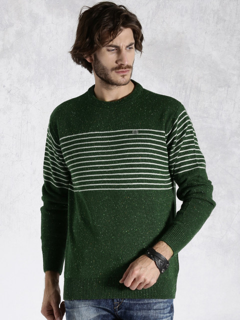 

Roadster Olive Green Striped Sweater