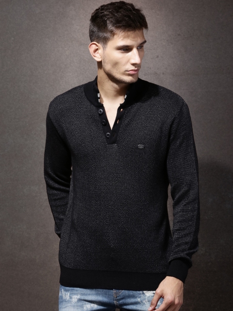 

Roadster Men Black Self-design Sweater