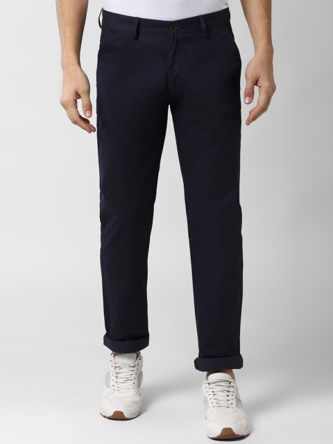 

Peter England Casuals Men Navy Blue Slim Fit Solid Cotton Chinos
